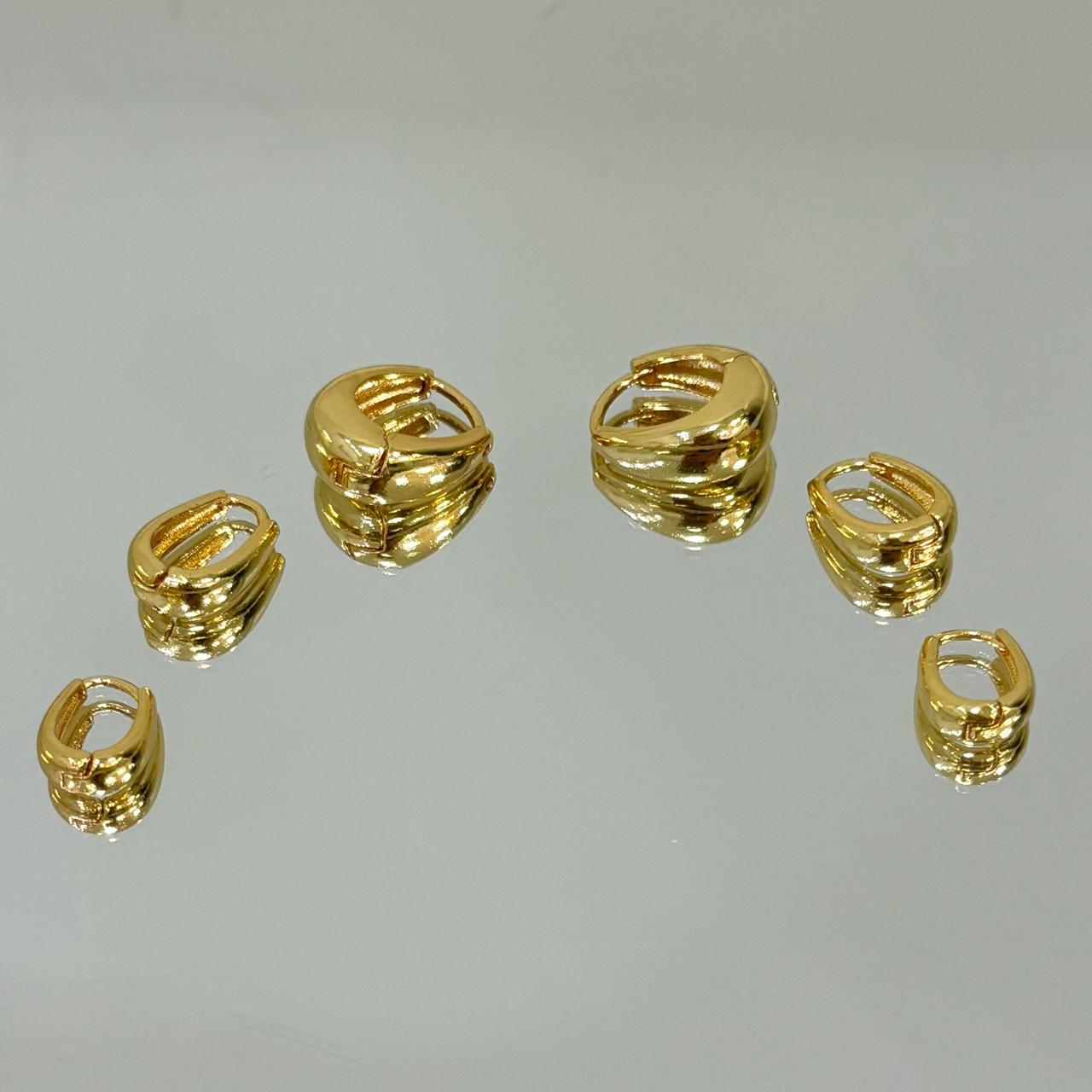 Brinco Trio Gota de argola folheado a ouro 18K