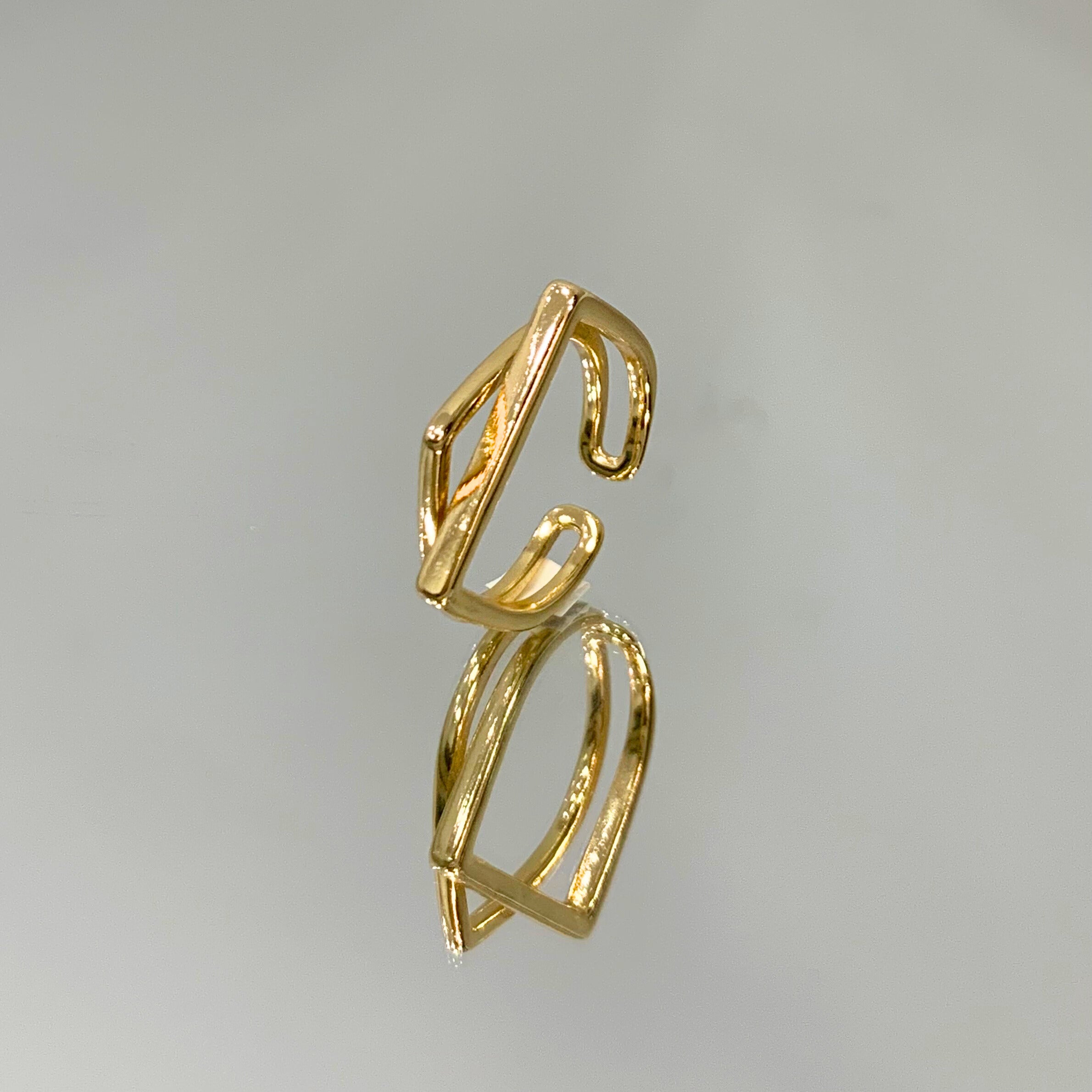 Anel Duplo Reto e Triangular regulável folheado a ouro 18K