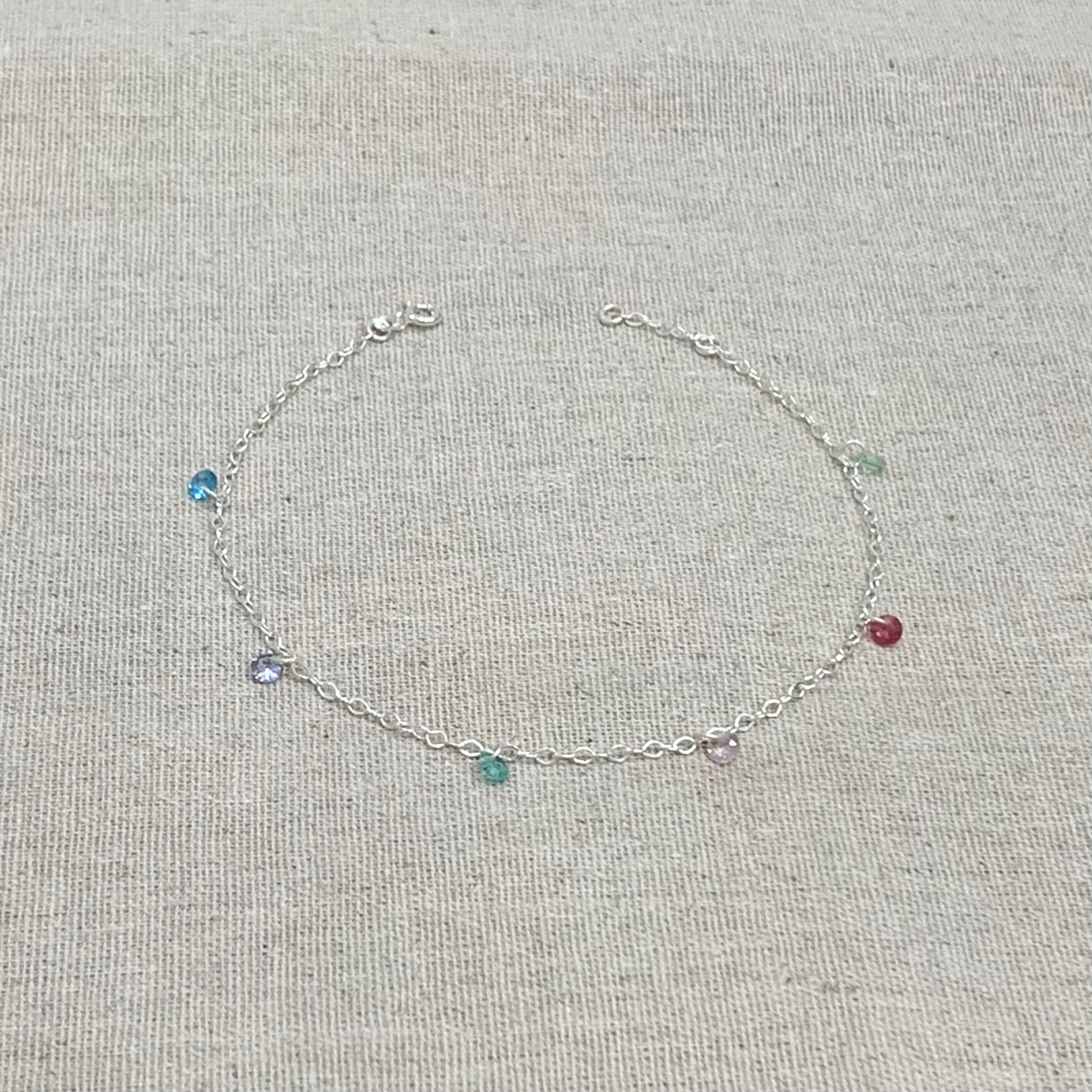 Tornozeleira com zircônias multicolor em prata 925