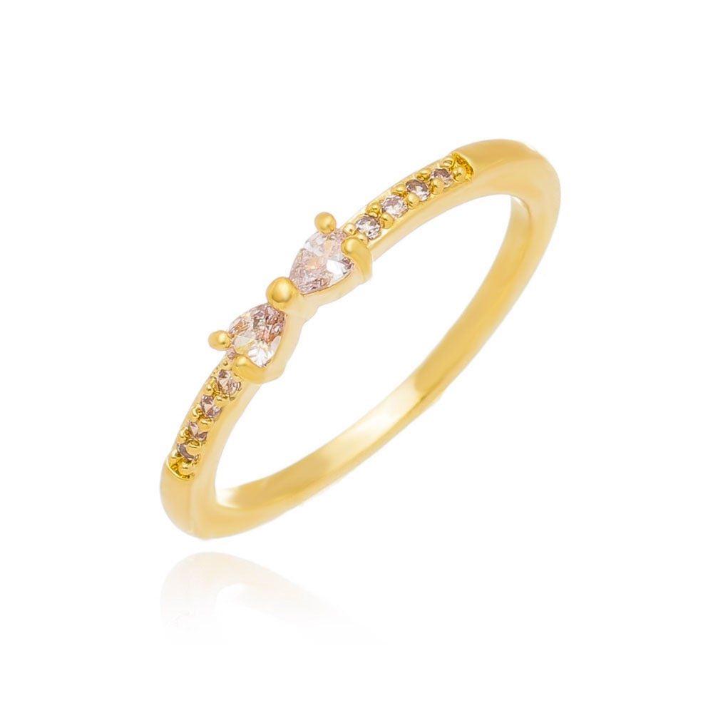Anel falange de lacinho zircônias folheado a ouro 18K