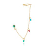 Brinco piercing de corrente com zircônias colorida folheado a ouro 18k