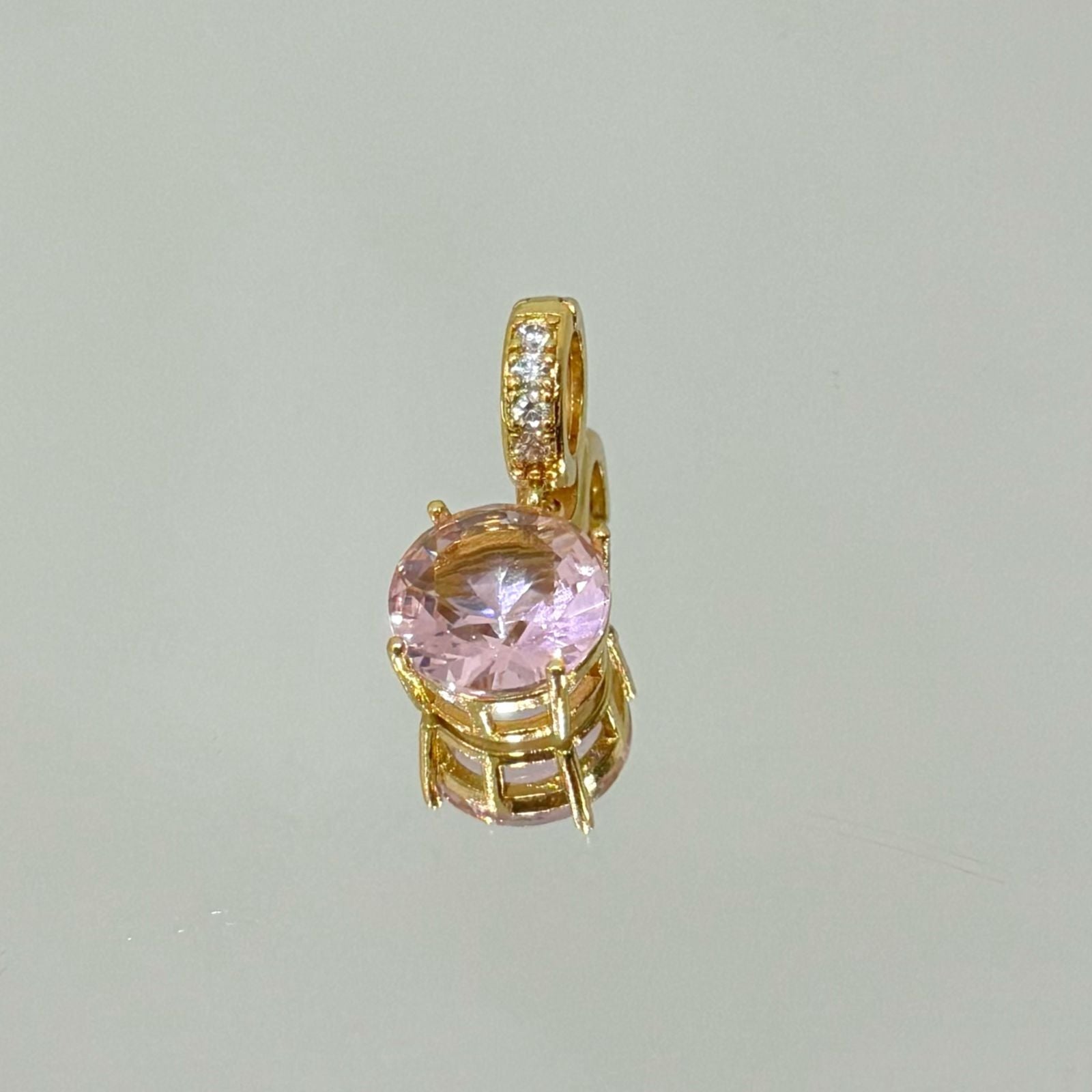 Pingente Ponto quartzo rosa folheado a ouro 18K