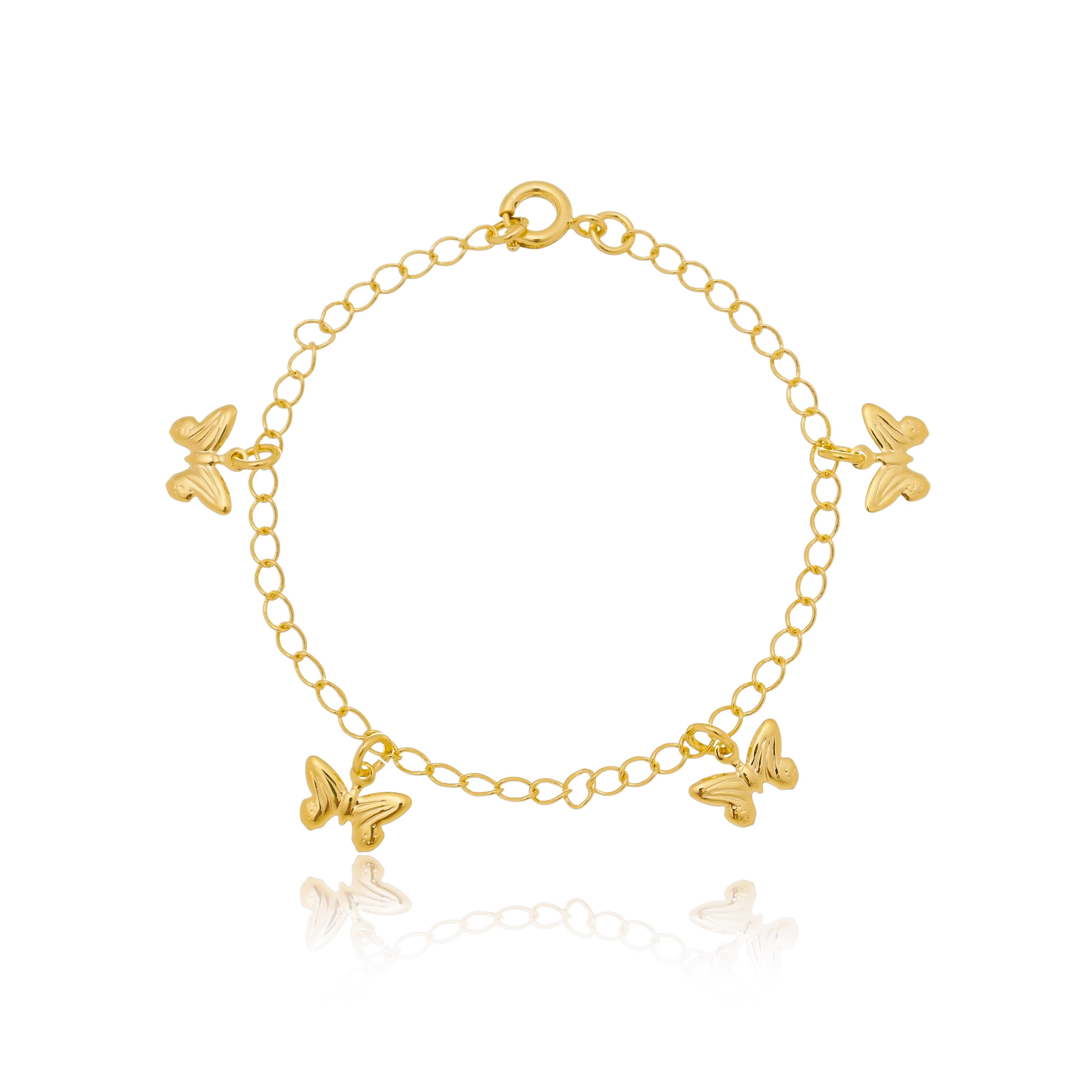 Pulseira infantil pingentes de borboleta folheada a ouro 18K