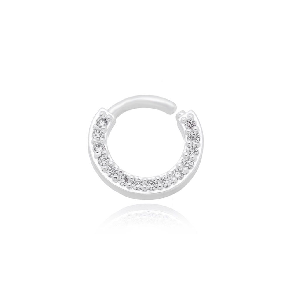 Piercing de furo argola cravejada folheado a prata
