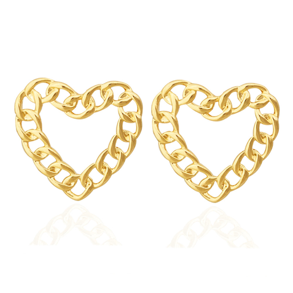 Brinco coração de corrente folheado em ouro 18k