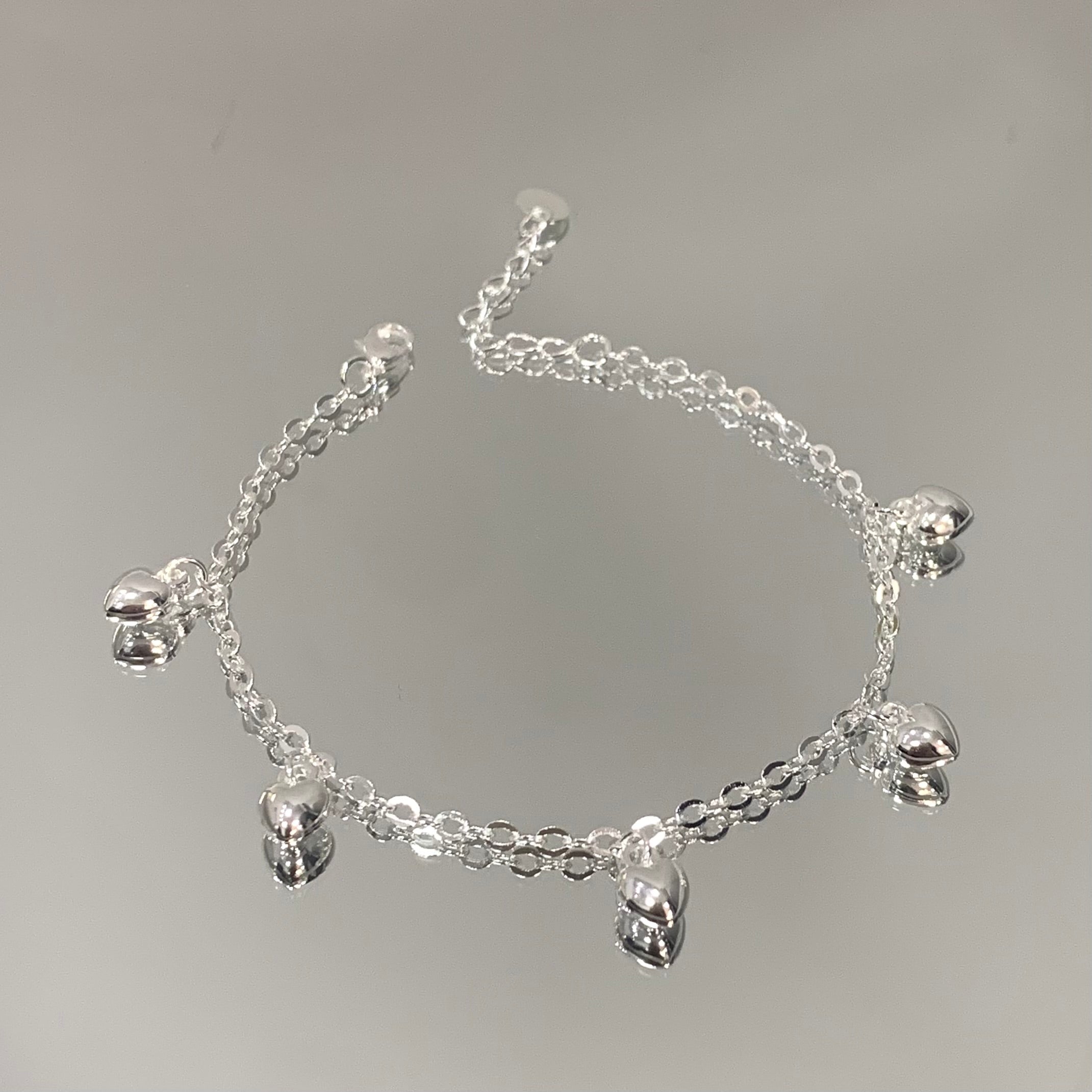 Pulseira Pingentes coração folheada a prata