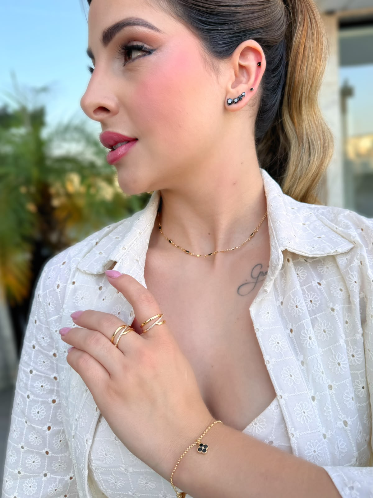 Pulseira Trevinho Negro folheado a ouro 18K