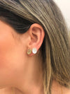 Brinco Oval lateral cravejada folheado a ouro 18K