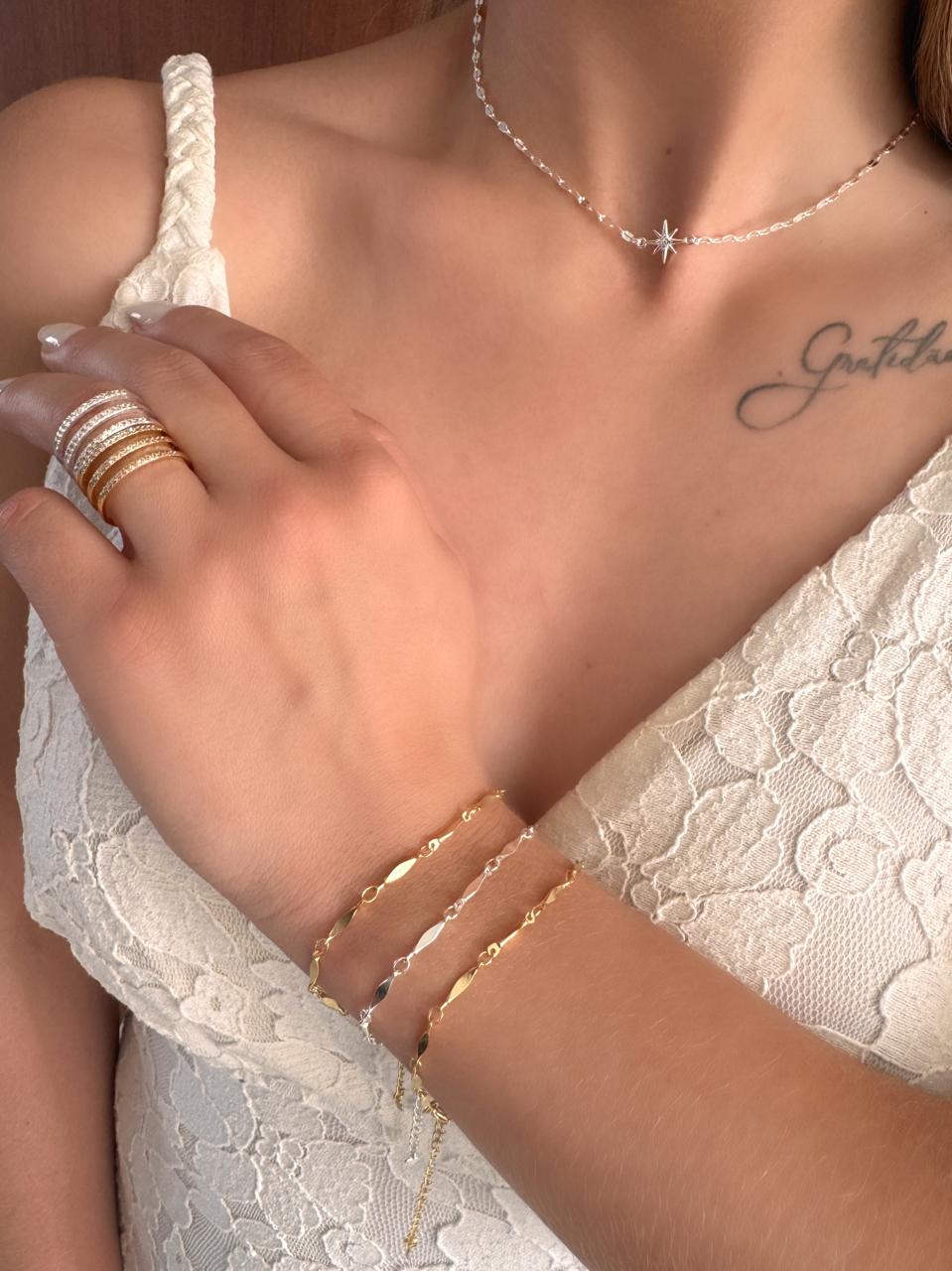 Pulseira elos losango liso folheada a prata