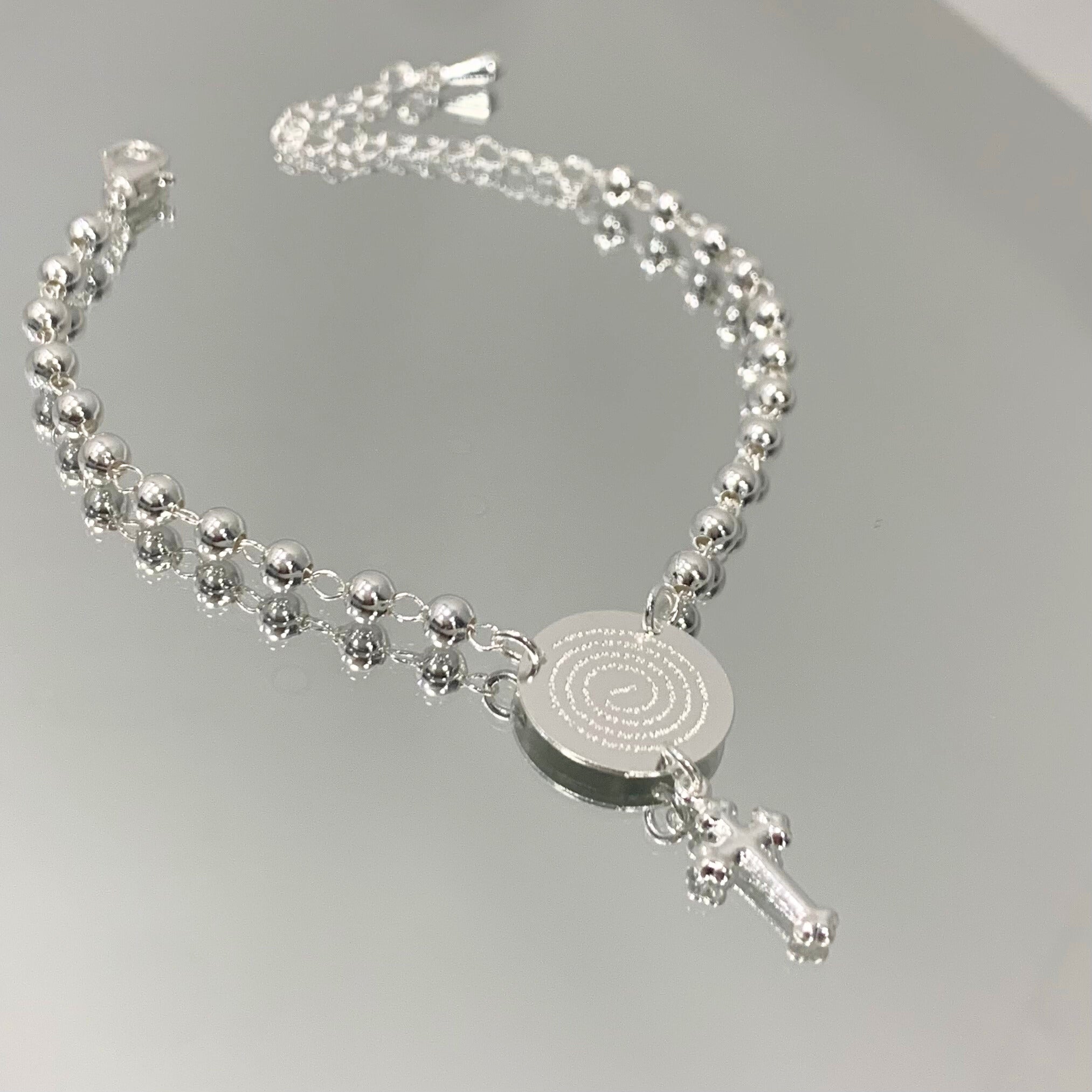Pulseira Terço Pai Nosso folheada a prata