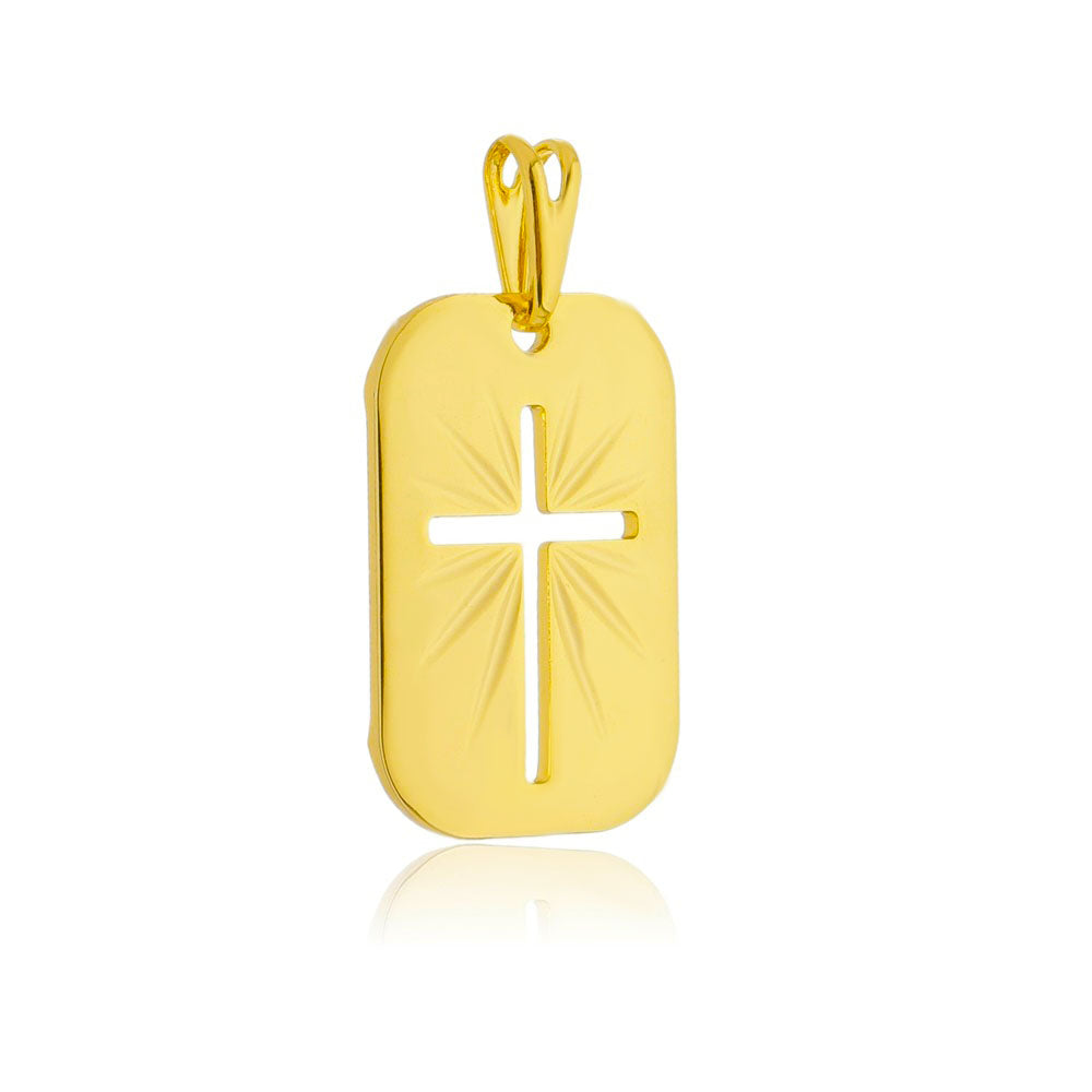 Pingente plaquinha cruz folheado a ouro 18k