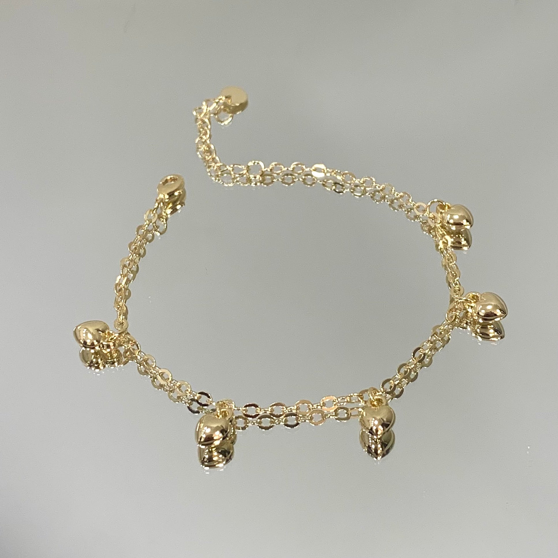 Pulseira Pingentes coração folheada a ouro 18K