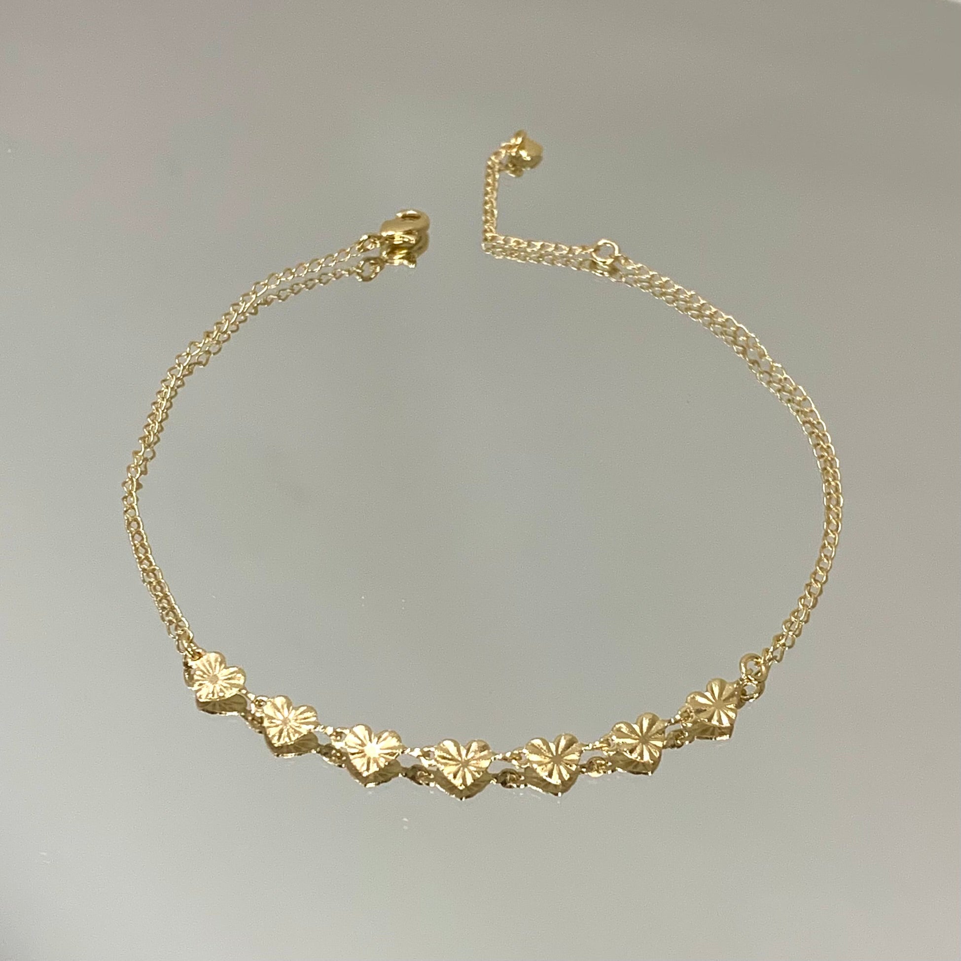 Tornozeleira Coração Frisado folheada a ouro 18K