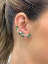 Brinco Earcuff verde folheado a ródio