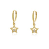 Brinco argola articulada com estrela e ponto de luz folheada a ouro 18k