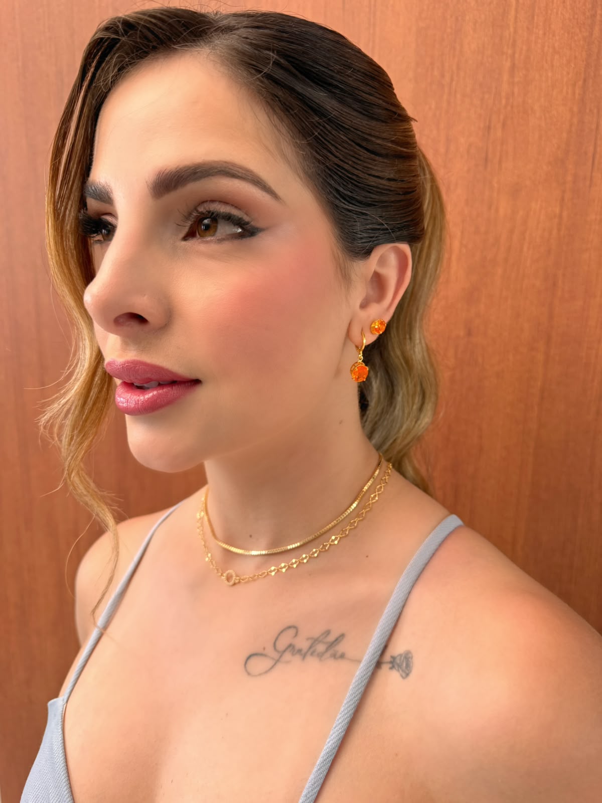 Choker elos com círculo cravejado folheada a ouro 18K