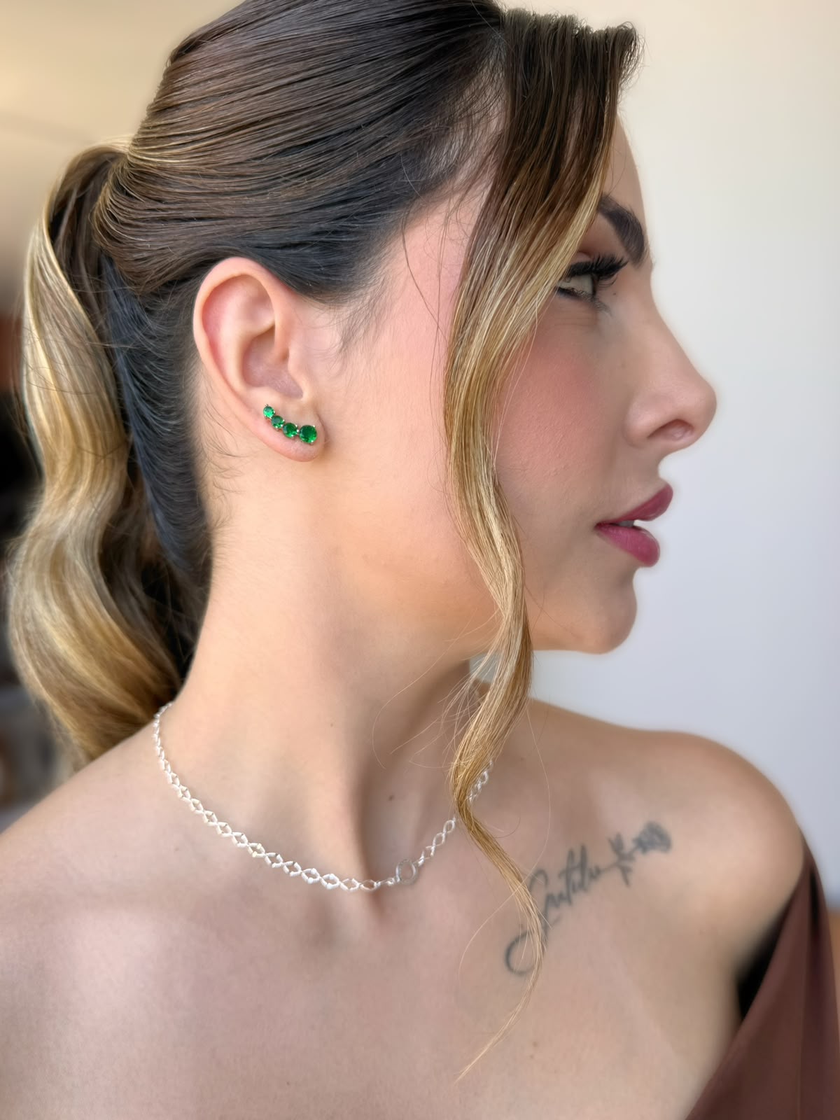 Choker elos com círculo cravejado folheada a prata