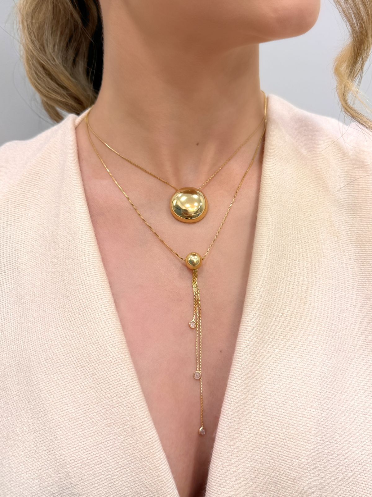 Conjunto Meia Esfera lisa folheado a ouro 18K