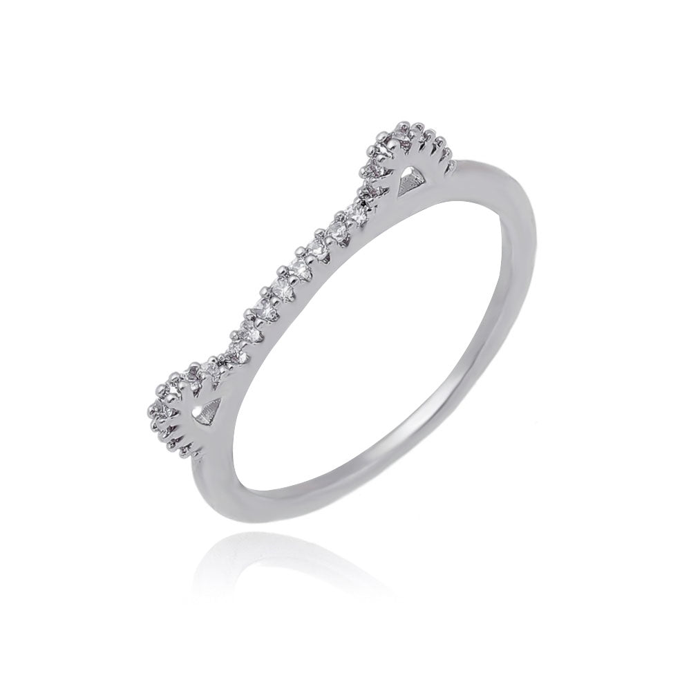 Anel gatinho com microzirconias folheado a ródio branco