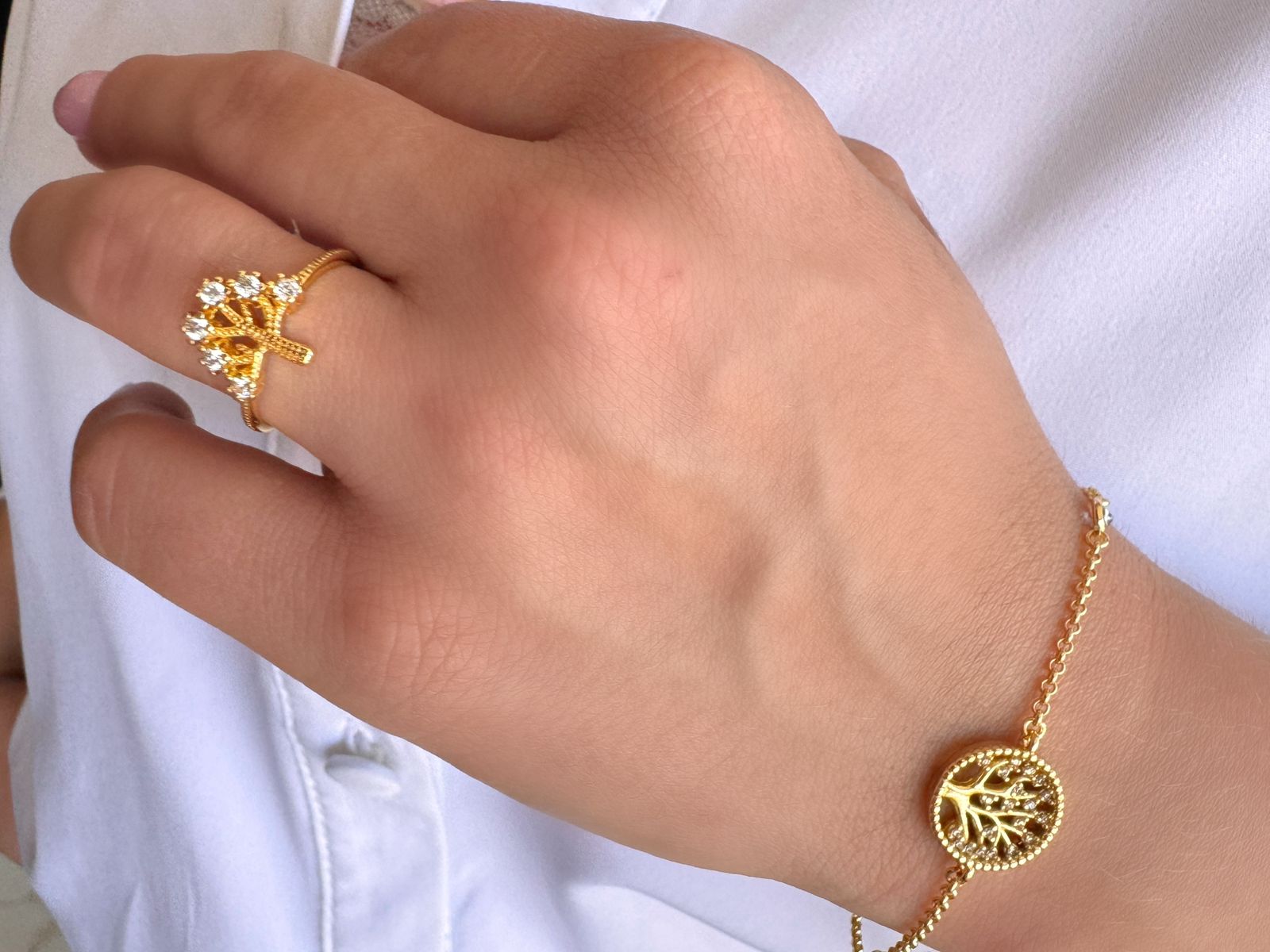 Anel Árvore da Vida folheado a ouro 18K