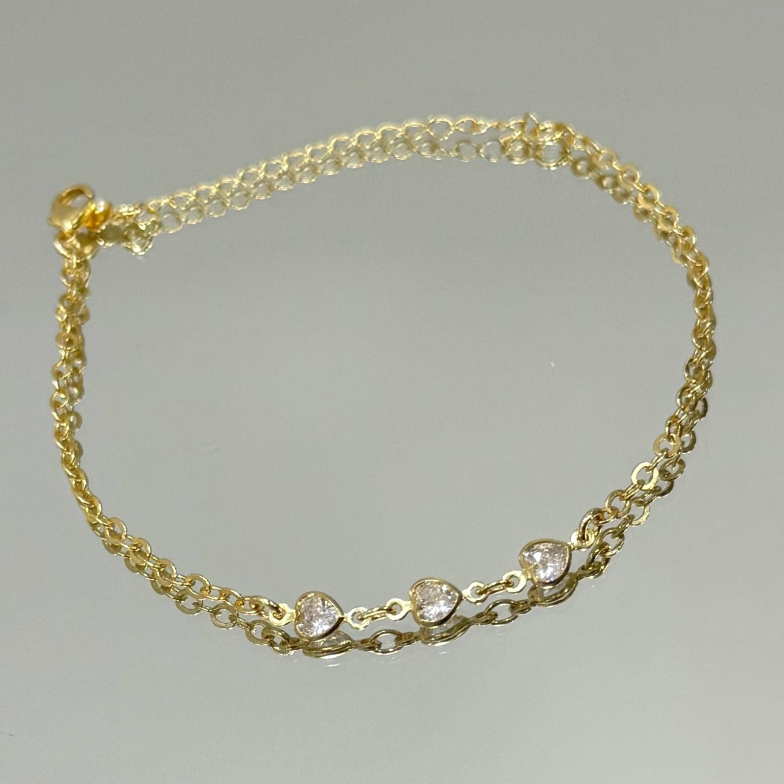 Pulseira 3 corações folheada a ouro 18K