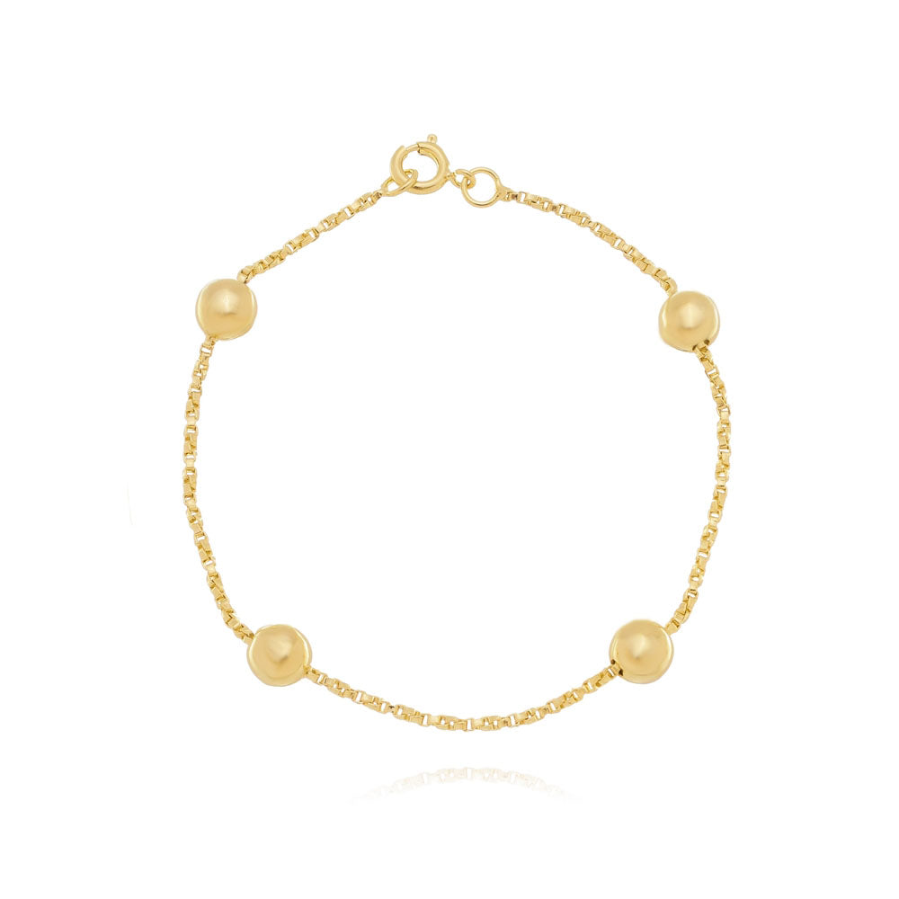 Pulseira veneziana reta de 4 bolinhas folheado a ouro 18K