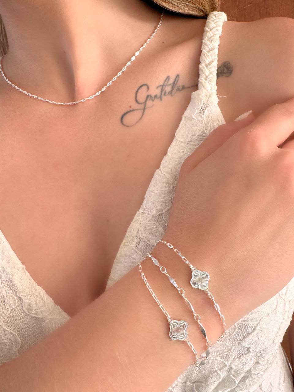 Pulseira elos losango liso folheada a prata