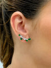 Brinco Earcuff verde folheado a ródio