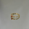 Anel Inglês rubi e cristal folheado a ouro 18K