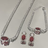 Conjunto Riviera Pedra oval Vermelho Rubi folheado a ródio