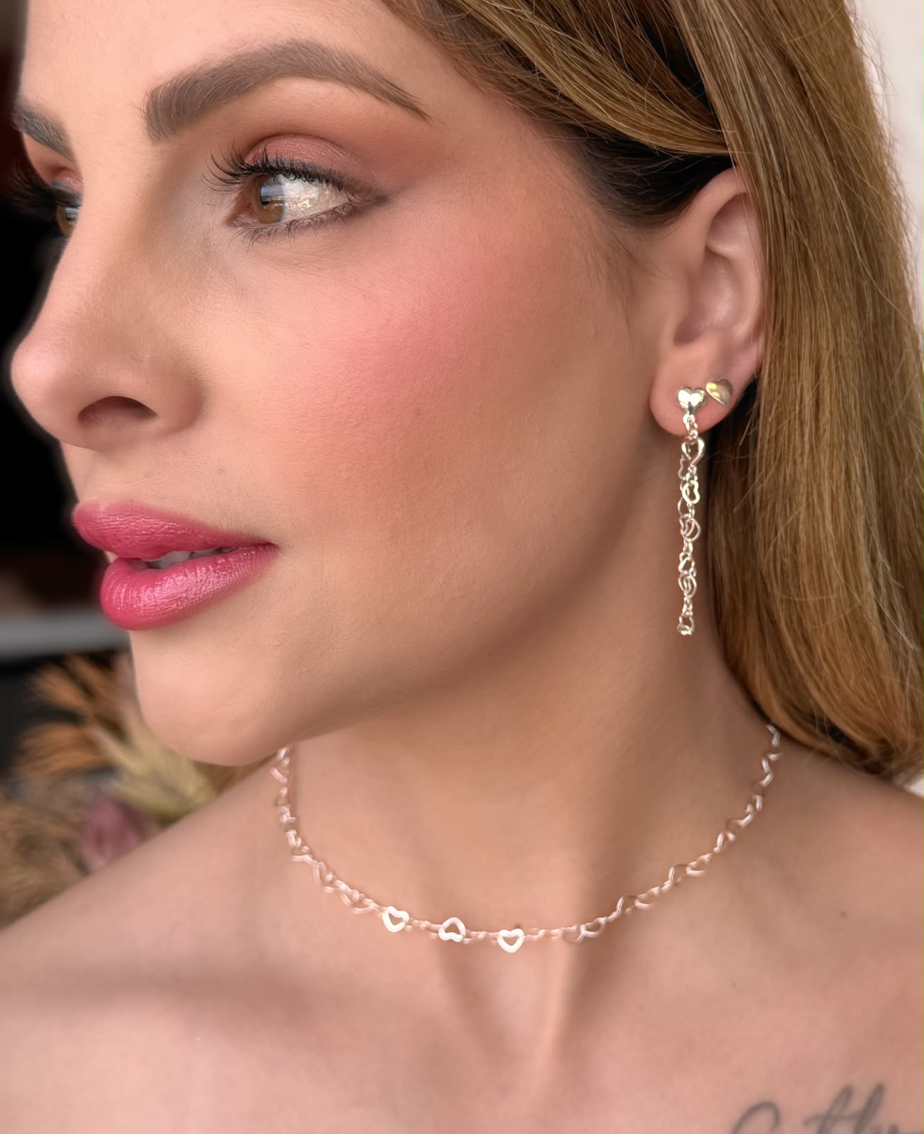 Choker Elos corações folheada a prata