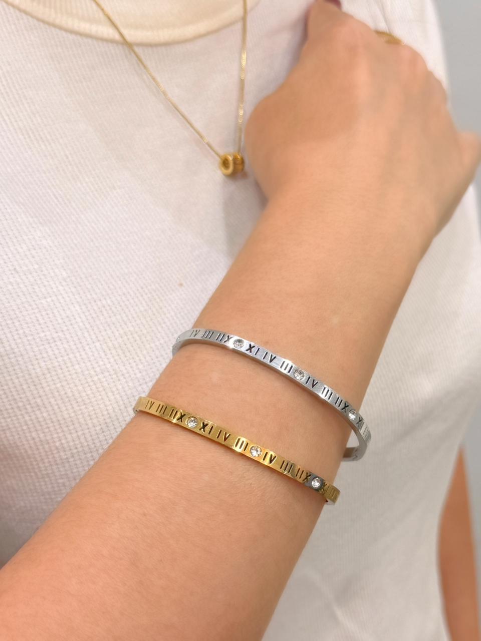 Bracelete Números romanos inspired folheado a ouro 18K