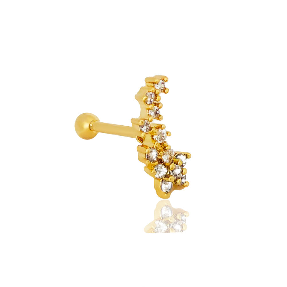 Piercing de furo galho de flor folheado a ouro 18k