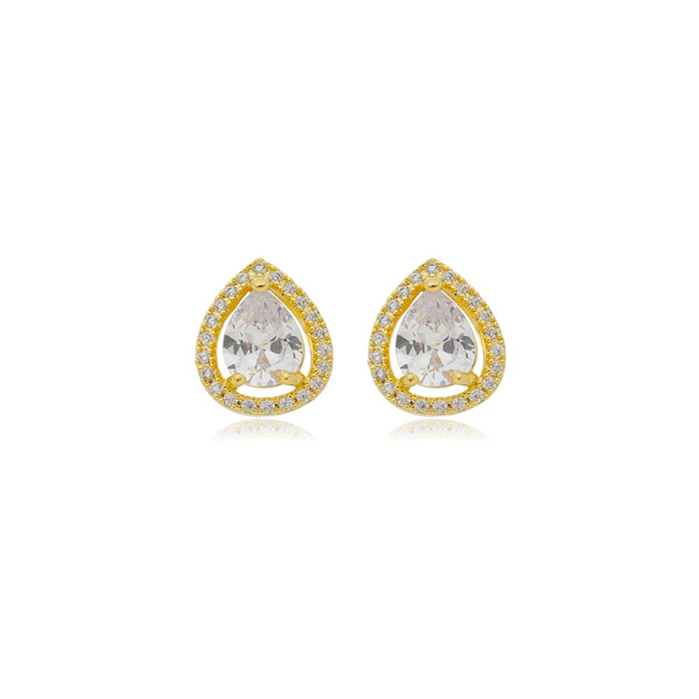 Brinco gota cravejado G folheado a ouro 18k