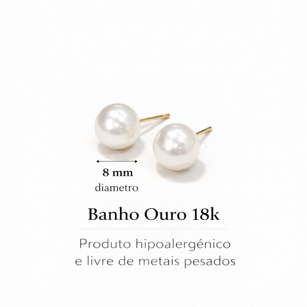Brinco Pérola 8mm folheado a ouro 18k