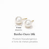 Brinco Pérola 8mm folheado a ouro 18k