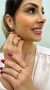 Anel Inglês safira e cristal folheado a ouro 18K