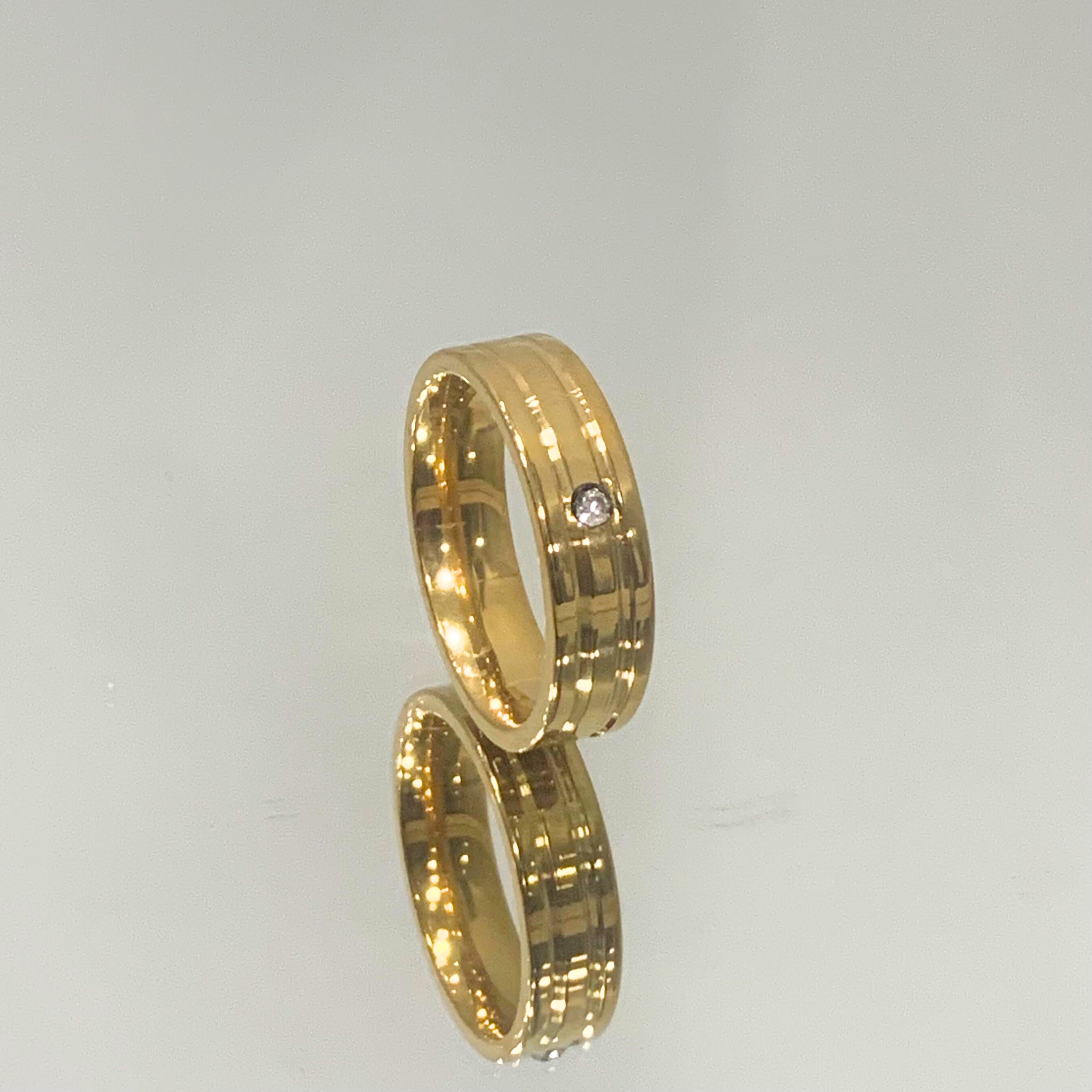 Aliança Dois Frisos Lisa 6mm folhaeada a ouro 18K