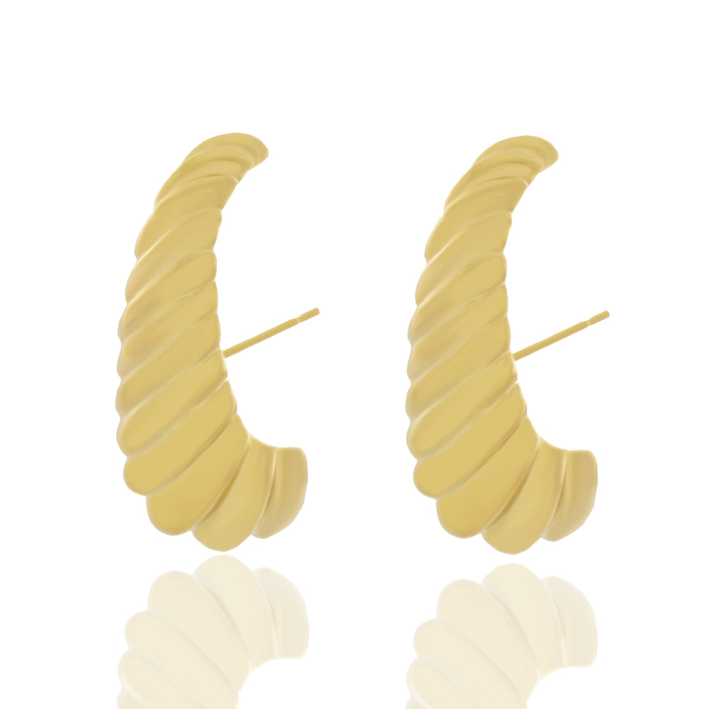 Brinco Ear Hook ondulado folheado a ouro 18k