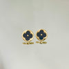 Brinco Trevo ônix folheado a ouro 18K